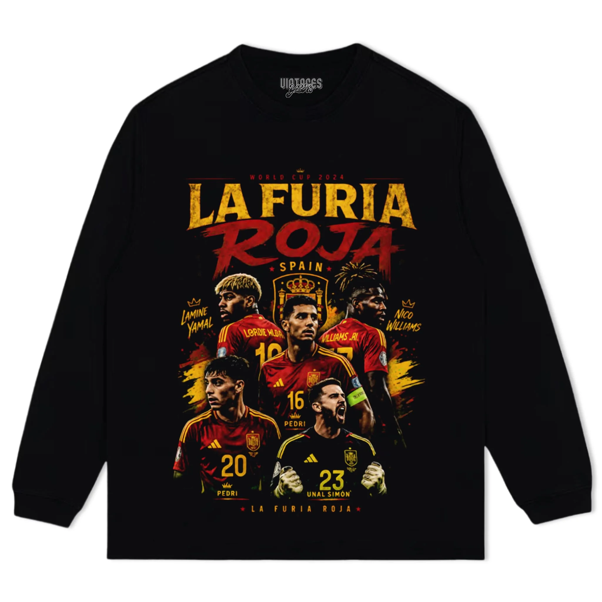 LA FURIA ROJA SPAIN FOOTBALL VINTAGE 2026 SOCCER DESIGN TANK TOP & TEE & LONG SLEEVE & LAYERED LS & HOODIE - Image 5