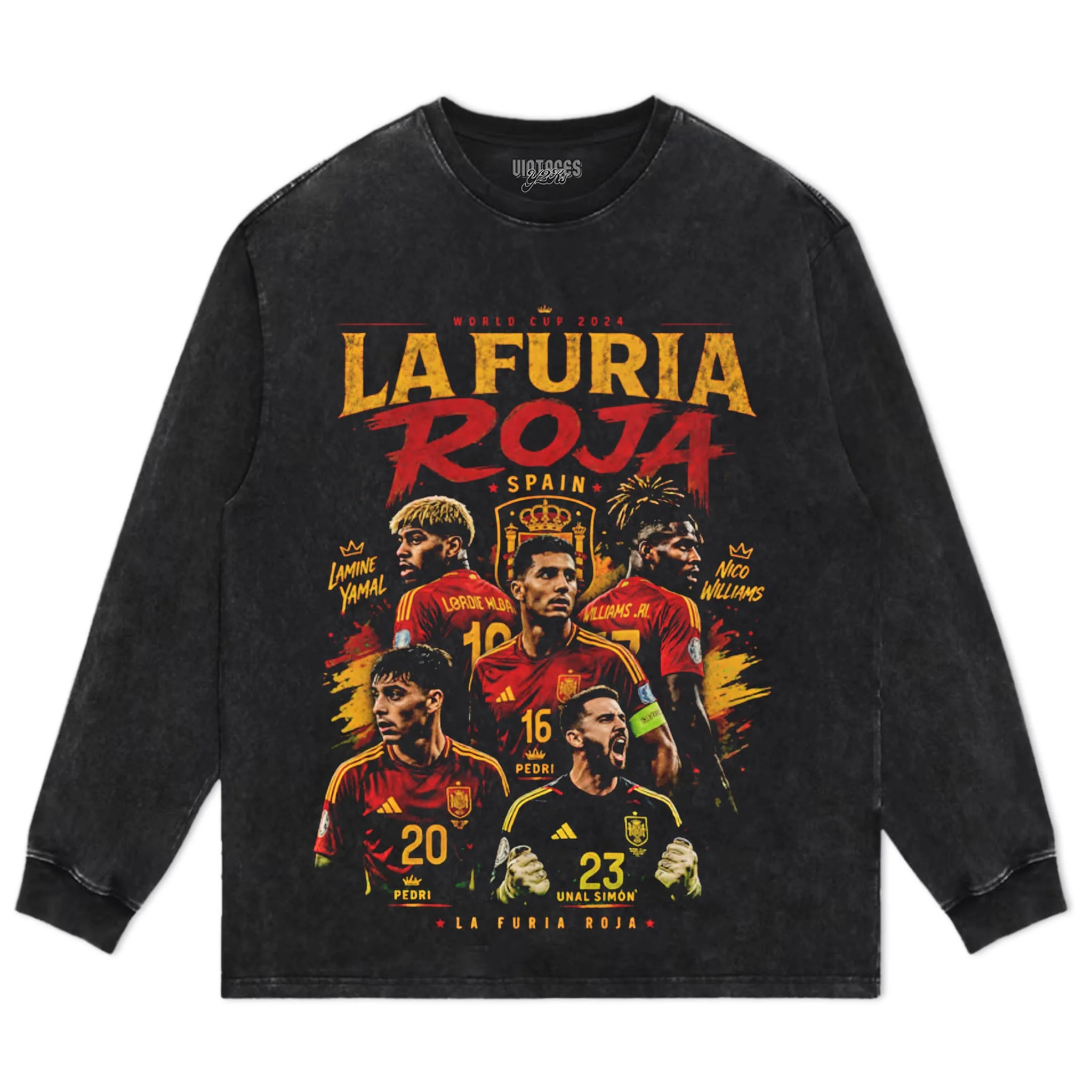 LA FURIA ROJA SPAIN FOOTBALL VINTAGE 2026 SOCCER DESIGN TANK TOP & TEE & LONG SLEEVE & LAYERED LS & HOODIE - Image 6