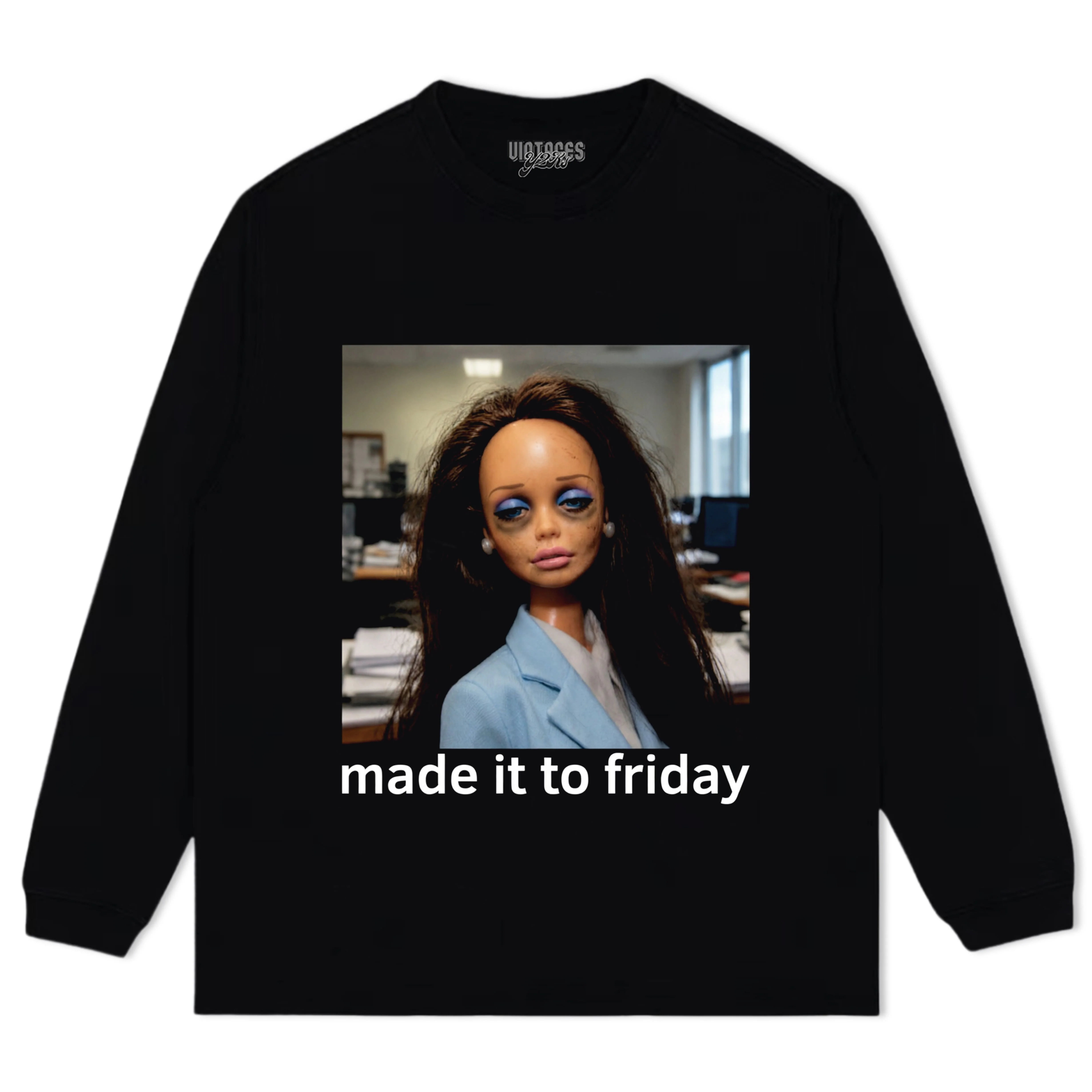 MADE IT TO FRIDAY FUNNY OFFICE GIRLS FACE MEME TANK TOP & TEE & LONG SLEEVE & LAYERED LS & HOODIE - Image 5