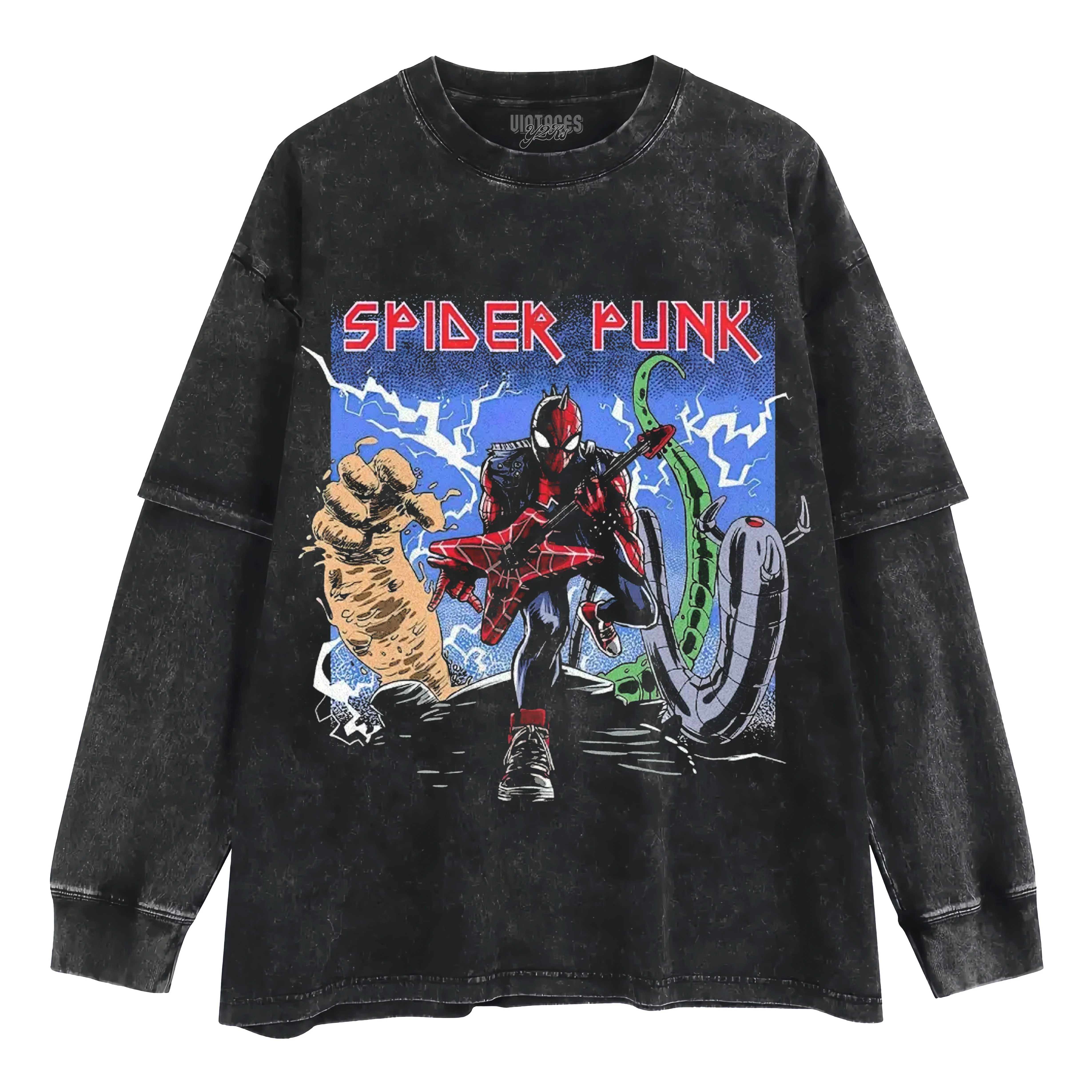 RETRO SPIDER PUNK PUNK-ROCK HERO LAYERED LONG SLEEVE