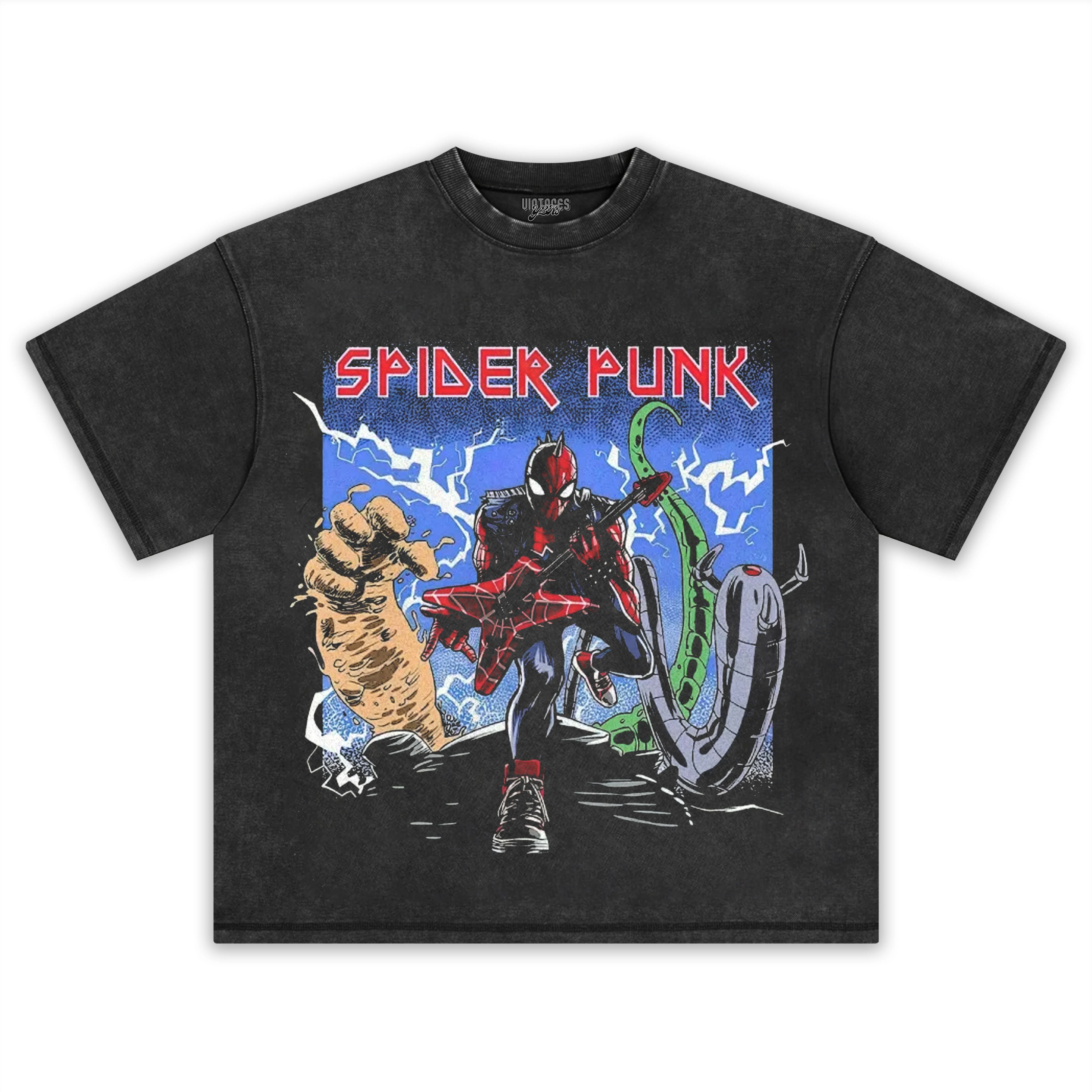 RETRO SPIDER PUNK PUNK-ROCK HERO TEE & LS & HOODIE - Image 2