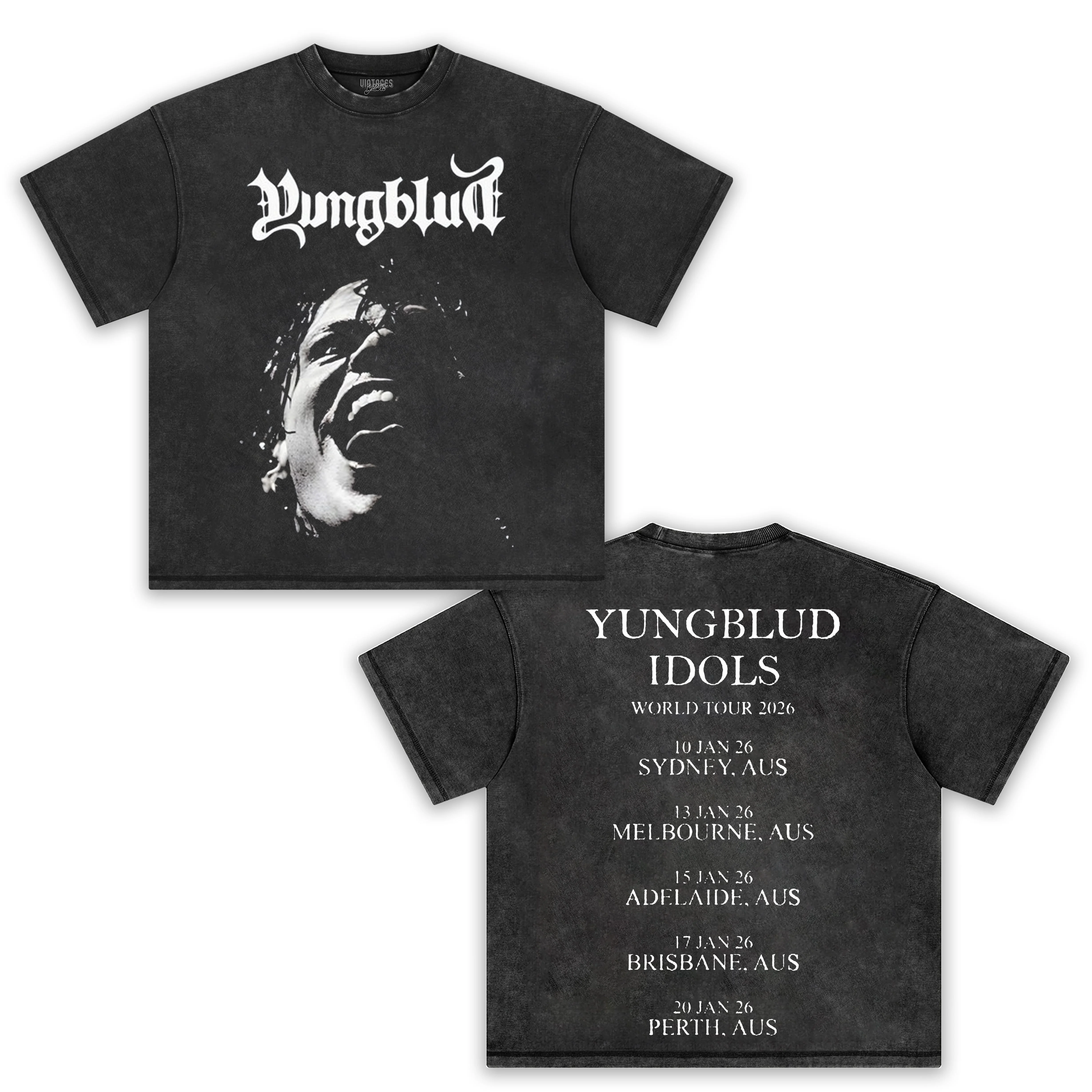 YUNGBLUD IDOLS FACIAL 2026 AUS TOUR-WASHED TEE - Image 2